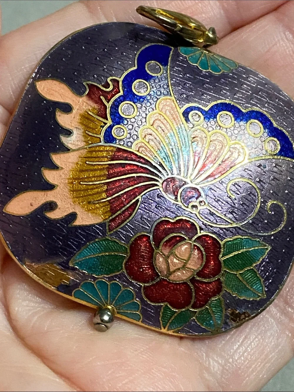 VTG Purple Butterfly Cloisonné Pendant Purse Charm